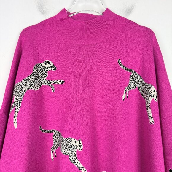 NWT Entro Primal Print Mock Neck Sweater Chunky Hot Pink Size Large L NEW - Picture 3 of 12